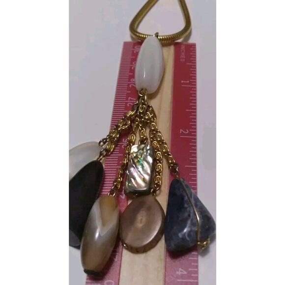 Vintage Necklace Seven Stones Tassel Pendant Goldtone Snake Chain 26 Inches - Picture 8 of 8